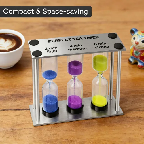 Vista 4 de Lily's Home Temporizador de té perfecto 3 en 1 de 3.5 pulgadas de alto, incluye temporizadores de reloj de arena de arena de 2, 4 y 6 minutos, uso