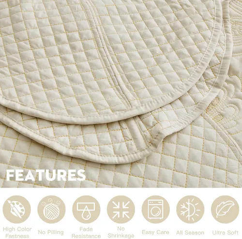 Vista 6 de Colcha extragrande tamaño King, diseño de patrón paisley, funda de cama ligera, reversible, 5 piezas, 100% microfibra, amarillo marfil Cobertura