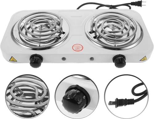Vista 9 de Toyvian Placa eléctrica de doble quemador, estufa eléctrica portátil, placa de acero inoxidable ligera con protección contra sobrecalentamiento