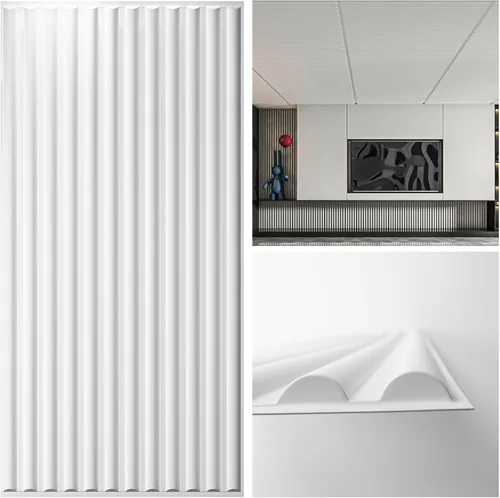 Vista 10 de Art3d 2x4 pies de baldosas de techo suspendido en nogal, diseño semi-cilíndrico de 12 hojas, paneles de pared 3D para decoración interior de pared