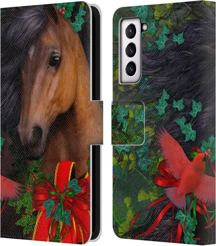 Vista 162 de Head Case Designs Officially Licensed Laurie Prindle A Morgan Christmas Western Stallion Leather Wallet Case Compatible with Samsung Galaxy A07 4G