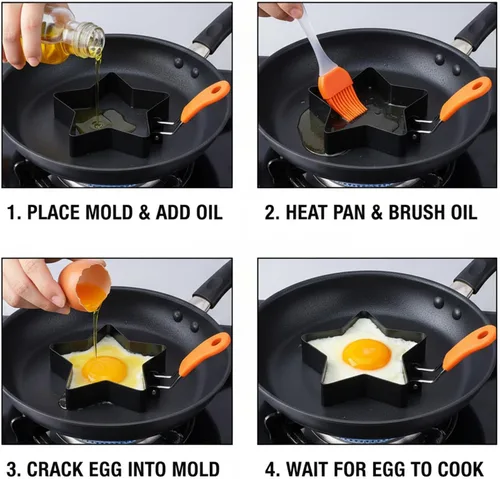 Vista 6 de Juego de anillos de huevo para freír huevos y molde de pastel de corazón, anillo de acero inoxidable para sándwiches de desayuno y panqueques