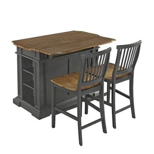 Vista 4 de Home Styles Americana - Isla de cocina gris con hoja desplegable, barra de desayuno