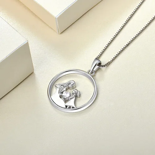 Vista 5 de YL Collar de plata de ley con colgante de corazón para madre e hijo, regalo para mamás, Metal