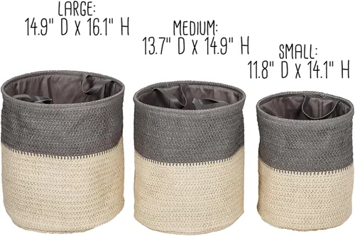 Vista 5 de Honey-Can-Do Juego de 3 cestas de lavandería flexibles con asas, gris/natural HMP-09574 Natural, 30 libras