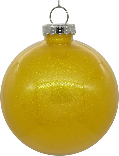 Vista 12 de Vickerman Adorno navideño de bola transparente de 3 pulgadas con interior de purpurina dorada antigua. Oro envejecido