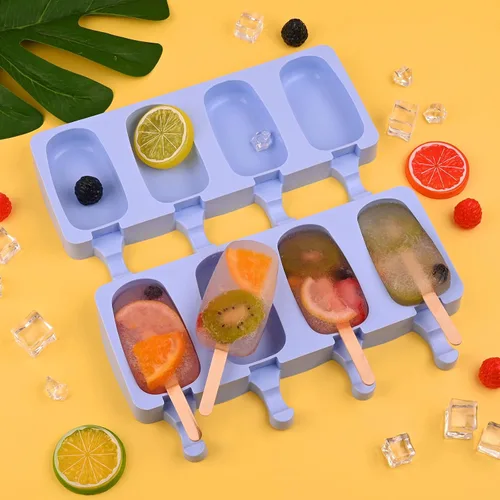 Vista 4 de WMKGG Juego de moldes de silicona para paletas, 2 piezas de moldes para helado con 50 palitos de madera para pastelitos, paletas de hielo, Azul