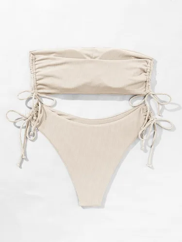 Vista 2 de MakeMeChic Traje de baño de 2 piezas para mujer, tankini de bikini acanalado con lazo lateral