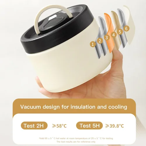 Vista 4 de Paquete de 2 termos para comida caliente, lonchera aislada apilable, caja Bento de acero inoxidable aislada al vacío de boca ancha a prueba de fugas