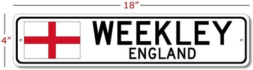 Vista 2 de Weekley, England - England Flag Street Sign - Metal Novelty Sign, Personalized Sign, Man Cave Street Sign, England City Sign, Restaurant and Pub