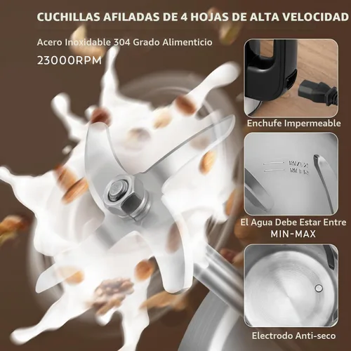 Vista 5 de Moongiantgo Máquina automática de leche de soja 7 en 1 con filtro, máquina automática para hacer sopa casera, leche de almendras, leche a base