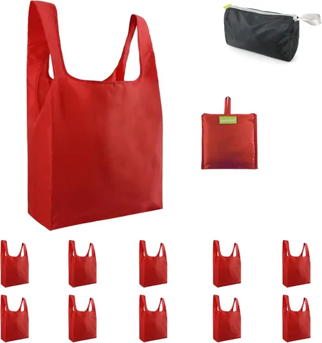 Vista 33 de BeeGreen Bolsas de comestibles reutilizables de Navidad con bolsa de almacenamiento con cremallera, paquete de 10 bolsas de compras reutilizables a