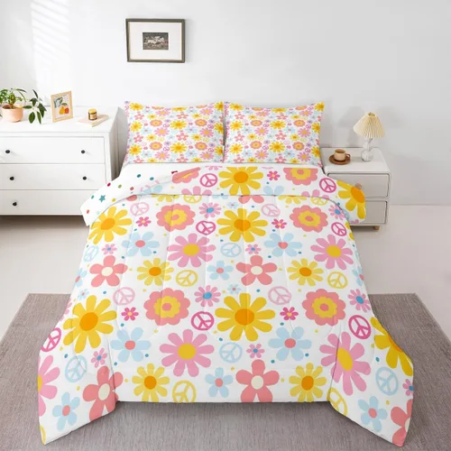Vista 21 de Feelyou Juego de ropa de cama con lazos bonitos y cerezos, tamaño individual, para niños, juego de edredón con lazos de acuarela para niños, niñas