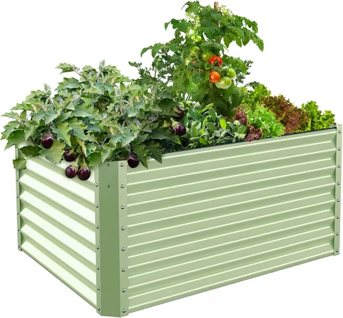 Vista 11 de Maceta de jardín elevada galvanizada para plantas al aire libre, camas de jardín elevadas extra altas de 17 pulgadas, cajas de jardín al aire libre