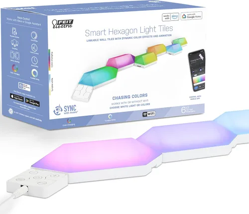 Vista 10 de Feit Electric Luces LED Inteligentes Hexagonales de Azulejos, 7" Cada Una, Conectables, Persecución de Color RGBW, WiFi de 2.4GHZ Habilitado