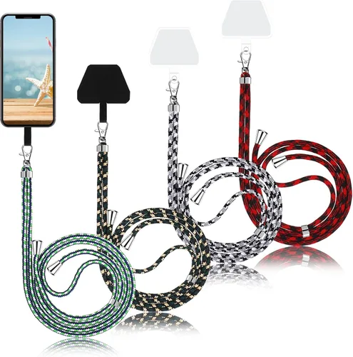 Vista 8 de Weewooday 4 piezas de cordón para teléfono con correa cruzada universal para teléfono celular, cordón para el cuello con parche para mujeres, Negro