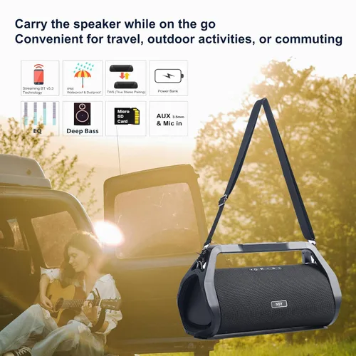 Vista 9 de Altavoz retro Bluetooth Boombox, sin luz, resistente IP66, resistente al agua, para campus al aire libre con graves intensos, tiempo de reproducción