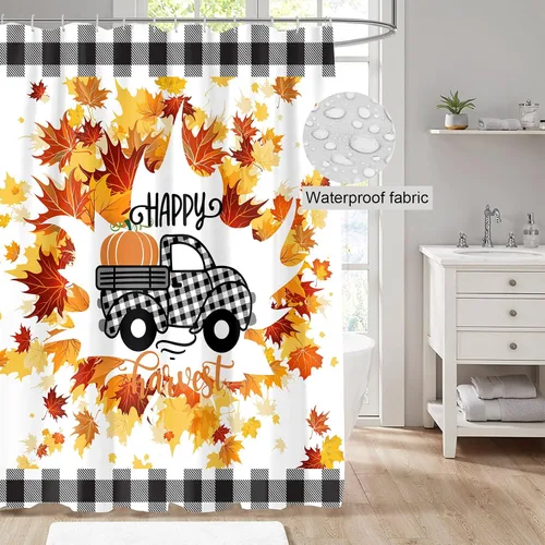 Vista 4 de Clearance Items - Cortina de ducha de otoño, cortina de ducha de calabaza de Acción de Gracias, juego de baño de otoño, decoración de baño, 72 x 72