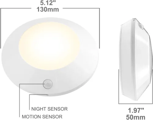 Vista 3 de HONWELL Luz con sensor de movimiento, luz de techo para interiores, luz inalámbrica con sensor de movimiento, funciona con pilas, luz LED blanca