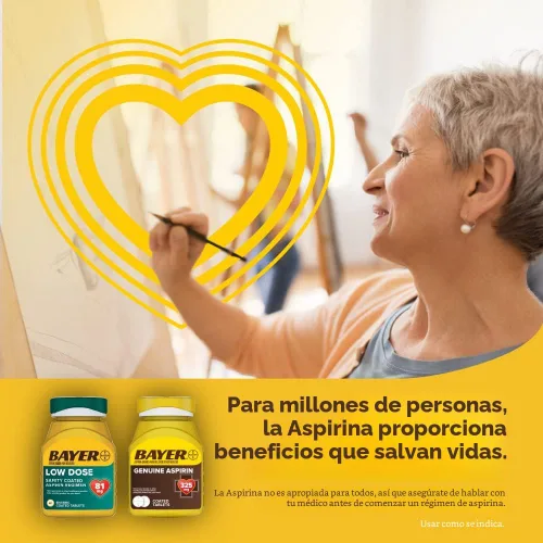 Vista 3 de Bayer Aspirina 81 mg recubiertas entéricas, 300 unidades y paquete de viaje de 2 unidades de aspirina genuina de 325 mg recubiertas