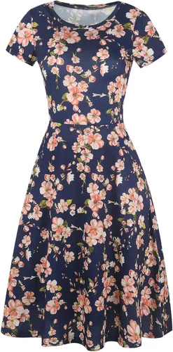 Vista 3 de HELYO - Vestido elegante para mujer, diseño informal acampanado estilo vintage de los años 50, con estampado floral y bolsillos, largo hasta