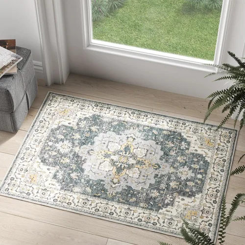 Vista 64 de jinchan Alfombra de Área 2x3 pies Alfombra Vintage de Entrada Lavable Bohemia Tapete Interior para Puerta Medallón Floral Tapete Pequeño para Puerta