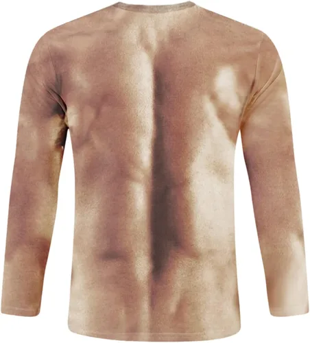 Vista 3 de Camisetas feas de Navidad para hombre, divertidas, falsas, con estampado de músculos, camiseta deportiva con cuello redondo, manga larga, ropa