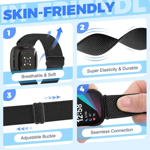 Vista 2 de Enkic Paquete de 10 correas elásticas de nailon compatibles con Fitbit Versa 4/Sense 2/Versa 3/Sense, correas elásticas ajustables para mujeres