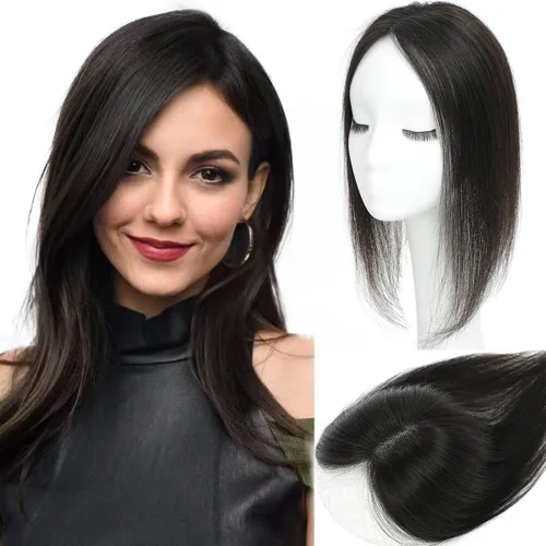 Vista 16 de Aimeolyn Toppers de cabello para mujer, cabello humano real, sin flequillo, extensiones de cabello superior para adelgazar, base de encaje Haisr
