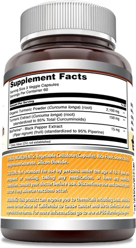 Vista 2 de Amazing Formulas Curcumina de cúrcuma con suplemento de bioperina, 2250 mg por porción, cápsulas vegetarianas, sin OMG, sin gluten, fabricado