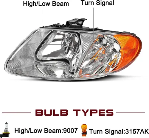 Vista 3 de JSBOYAT Conjunto de faros halógenos para Dodge Caravan 2001-2007 / Grand Caravan Chrysler Town & Country 01-07 con distancia entre ejes corta