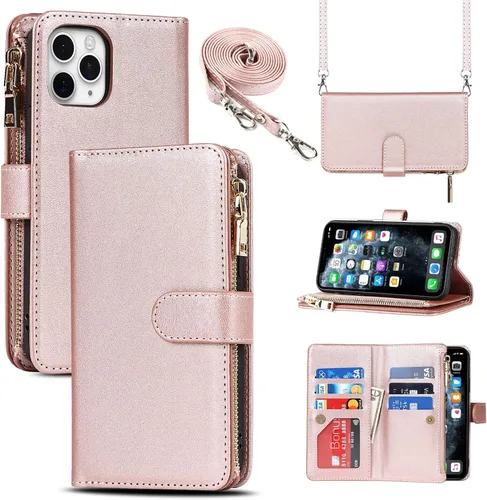 Vista 11 de Funda cruzada para iPhone 11 Pro Max con correa, 6.5 pulgadas, color negro for Women Men,Credit Card Holder,9 Card Slots,Purse,Long Shoulder