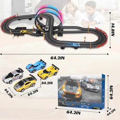 Vista 7 de Conjuntos de pistas de carreras de autos de ranura con 4 autos de carreras de alta velocidad, pista de carreras eléctrica de 20 pies para niños