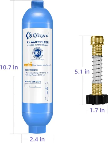 Vista 5 de lifeegrn Filtro de agua RV con protector de manguera, filtro de agua en línea, reduce el mal sabor, olores, cloro y sedimentos en agua potable, azul