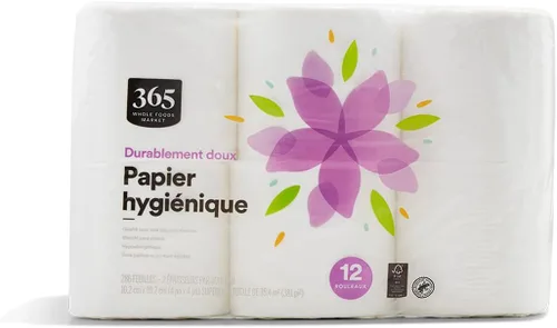 Vista 2 de 365 por Whole Foods Market, Papel higiénico de baño suave y sostenible, hipoalergénico, 286 hojas por rollo, 12