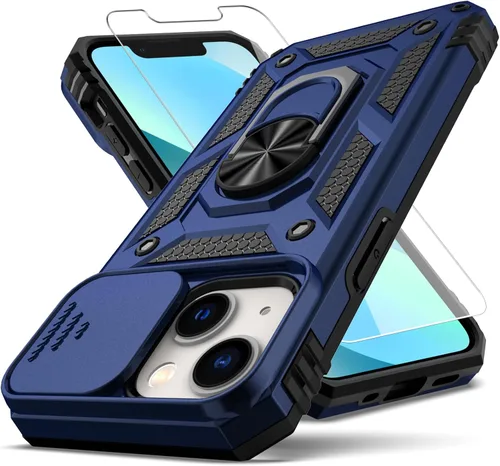 Vista 9 de Funda para iPhone 12 Mini, con protector de pantalla HD para cámara deslizante, [protección de cámara] [soporte giratorio magnético] funda Negro