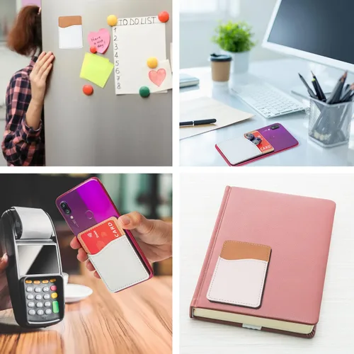 Vista 4 de Sublimation Blanks - Cartera para teléfono – Tarjetero de piel sintética para la parte posterior del teléfono, se pega en iPhone, Android, HTV