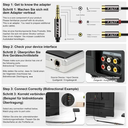 Vista 7 de J&D Cable de 0.138 in a 3RCA, carcasa de cobre chapada en oro, resistente, 0.138 in, 1/8 pulgadas, macho TRRS a 3 RCA hembra, cable adaptador