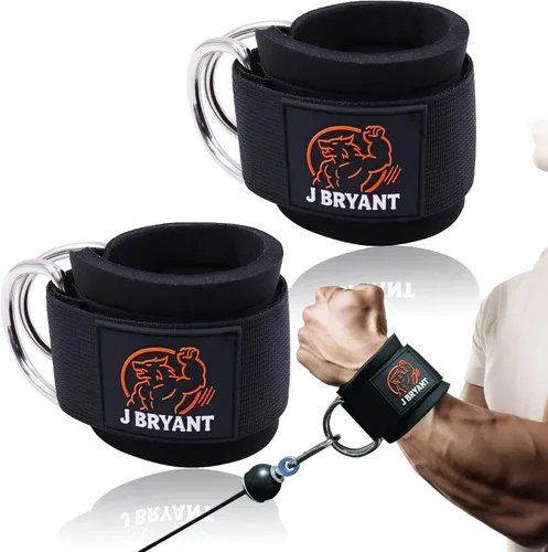 Vista 7 de Muñequeras para entrenamientos de máquina de cable, correas acolchadas con anillos en D reforzados para entrenamiento de fuerza, sistemas de polea