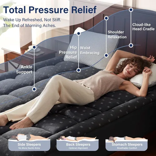Vista 3 de Anluoer - Cubrecolchón de espuma viscoelástica para cama individual para dolor de espalda, protector de colchón con relleno alternativo tipo