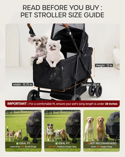 Vista 2 de Cochecito para perros grandes y medianos (20 a 132 libras), cochecito para mascotas para 2 perros pequeños, extra grande, resistente, plegable