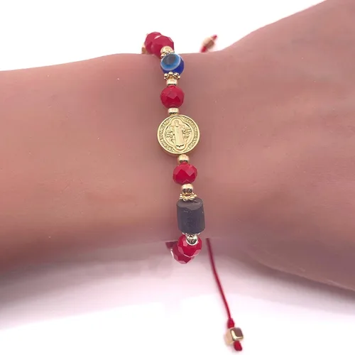 Vista 4 de SIFRIMANIA Positive Energy Evil Eye Talisman Genuino Azabache Rojo Pulsera de Protección Ajustable para Mujer