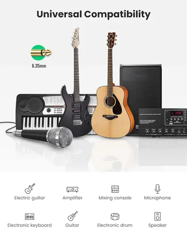 Vista 2 de UGREEN Cable TS mono Jack de 1/4 de pulgada de alta calidad de 0.25 in, cables de conexión de guitarra desequilibrados, cable de instrumento macho a