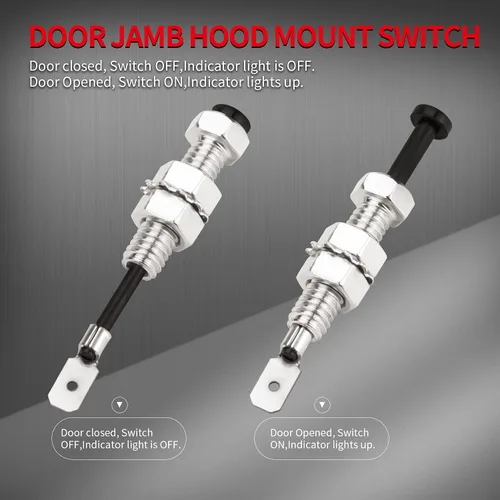 Vista 2 de DaierTek Interruptor de pasador de puerta para capó de coche, alarma automática, seguridad ajustable, encendido y apagado momentáneo, 12 V CC 20 A