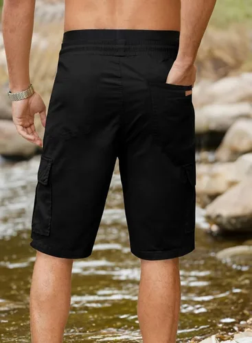 Vista 5 de JMIERR Pantalones cortos de sarga para hombre con cordón de algodón clásico elástico con 6 bolsillos