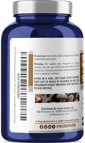 Vista 2 de NusaPure Extracto de hongos Shiitake 9000 mg 200 cápsulas vegetales (sin OMG, sin gluten)