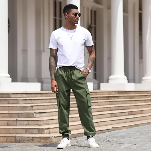 Vista 5 de Pantalones deportivos para hombre, pantalones deportivos casuales con cordón en la cintura para entrenamiento, pantalones de senderismo