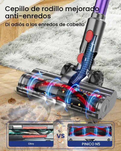 Vista 7 de Aspiradora inalámbrica, aspiradora de 25 kPA para el hogar, aspiradora de palo con cepillo antienredos, tiempo de funcionamiento de 40 minutos