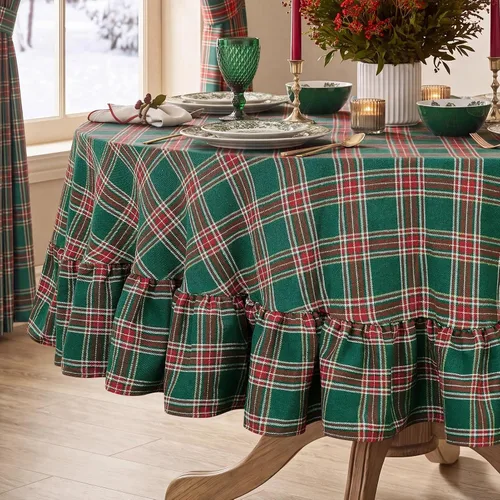 Vista 23 de Softalker - Mantel cuadrado a cuadros con borla, aguamarina, 55 x 55 Aqua Plaid