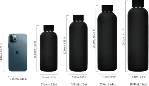 Vista 8 de Botella de agua deportiva de boca estrecha aislada de acero inoxidable de 17 onzas, frasco de vacío con forma de cola de doble pared